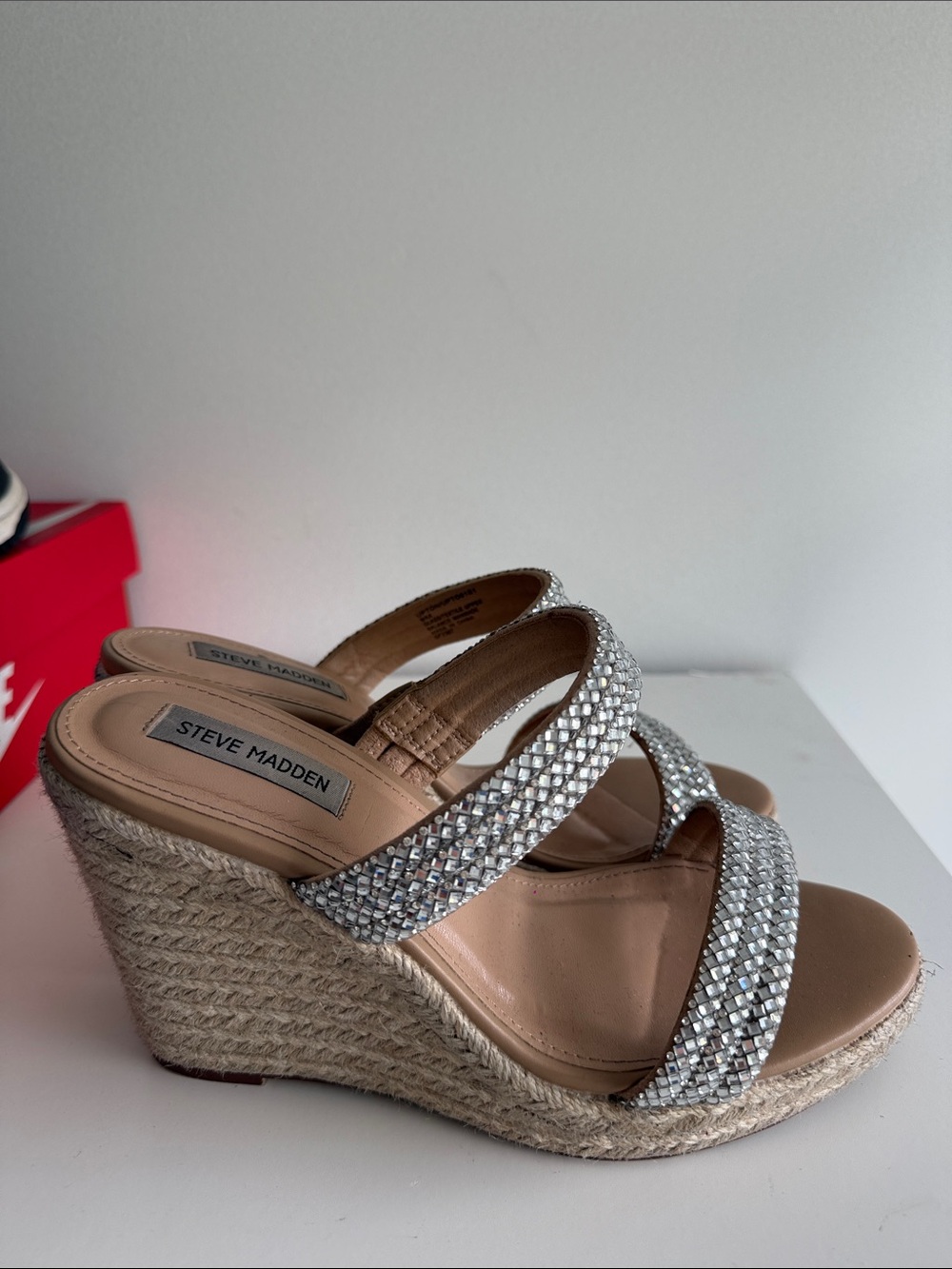 Steve Madden Silver Rhinestone Espadrille Wedges